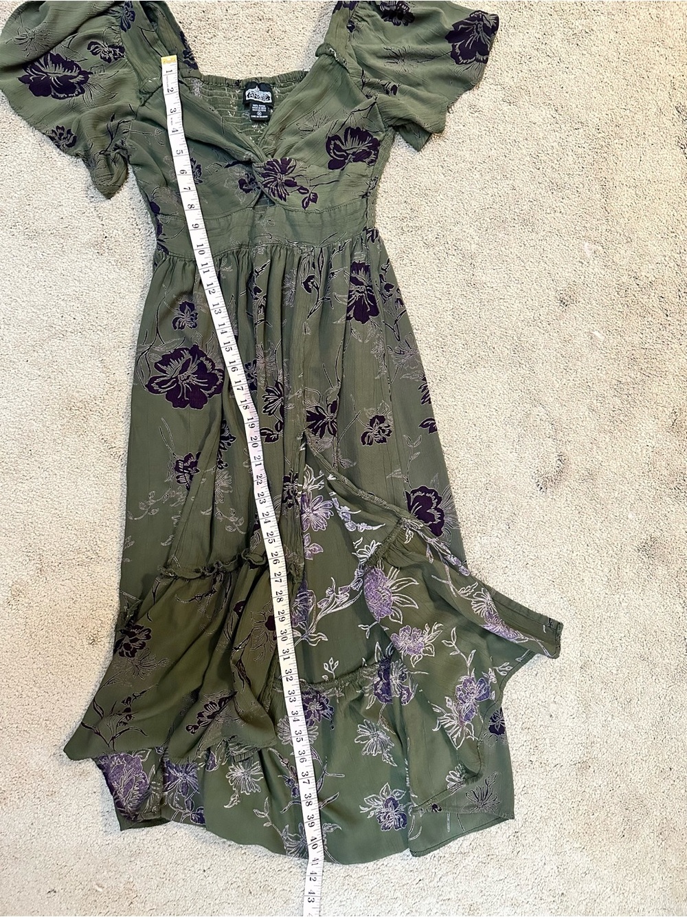 Angie Floral Twist Front Cutout V-Neck Flutter Short Sleeve Midi Dress M Boho - Picture 7 of 7